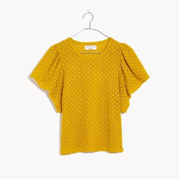 Madewell Texture & Thread Eyelet Flutter Sleeve Top - Picture 7 of 9